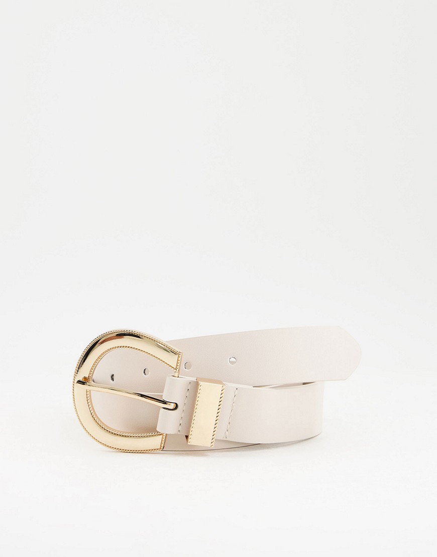 Glamorous Belt With Gold Horseshoe Hardware In Taupe-neutral