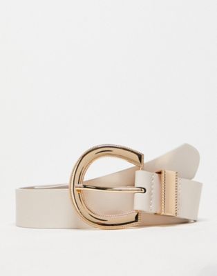 Glamorous belt with gold horseshoe hardware in taupe