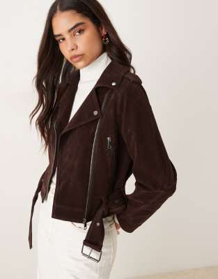Glamorous Belted Hem And Zip Detailing Jacket Rich Brown