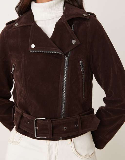 Glamorous Belted hem and zip detailing jacket rich brown, 4 of 4