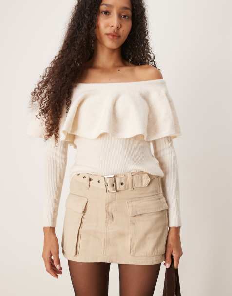 Glamorous belted mini cargo skirt in ecru mud wash - view 1