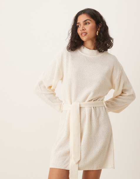 Glamorous Belted mini jumper dress in bone