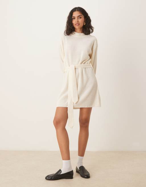 Glamorous Belted mini jumper dress in bone, 2 of 4