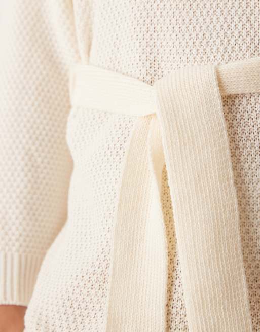 Glamorous Belted mini jumper dress in bone, 3 of 4