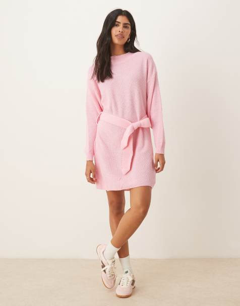Glamorous Belted mini jumper dress in pretty pink - view 1