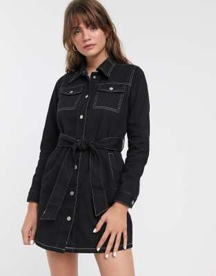 black denim belted dress