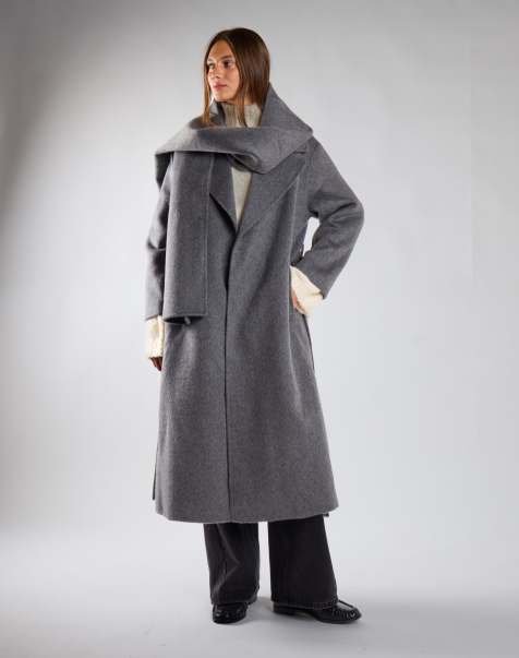 Glamorous Belted wool wrap coat in charcoal - view 1