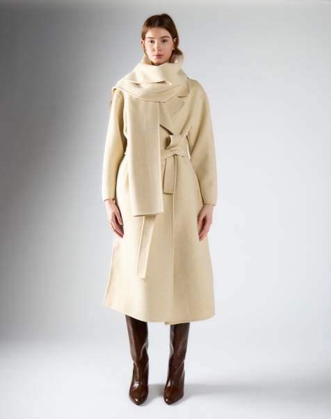 Glamorous Belted wool wrap coat in cream - view 1