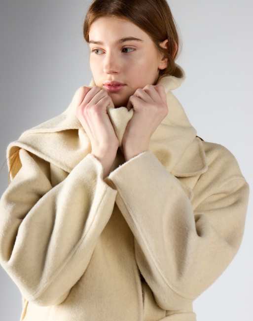 Glamorous Belted wool wrap coat in cream, 3 of 4