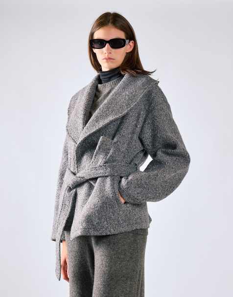 Glamorous Belted wrap jacket in charcoal - view 1