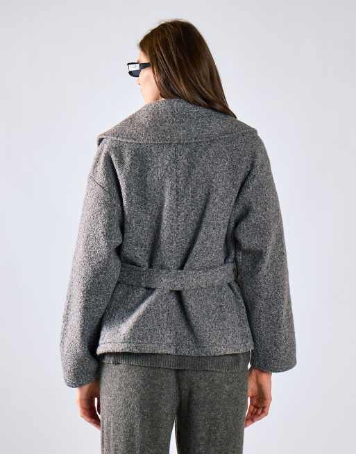 Glamorous Belted wrap jacket in charcoal, 3 of 4