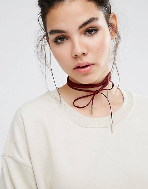 Glamorous Berry Tie Up Suedette Choker