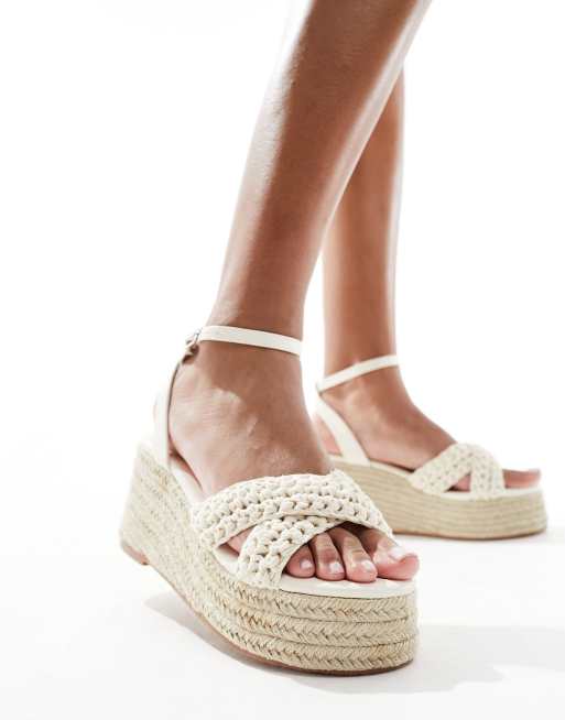 Glamorous – Beżowe szydełkowane sandały sandały espadryle na platformie i obcasie, 2 z 4