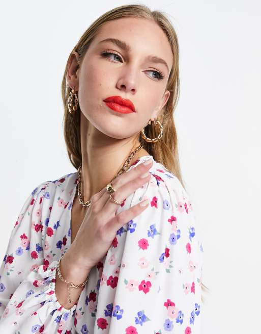 Glamorous – Biała kopertowa sukienka mini w kwiaty, 3 z 4