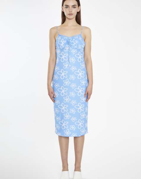Glamorous Bias cut midi dress in blue scribble daisy mesh - view 1