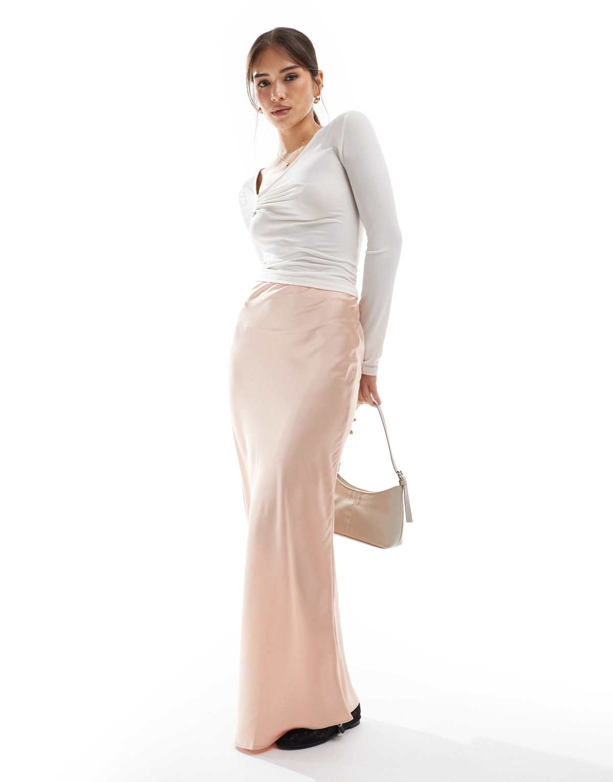 Glamorous Bias cut midi skirt in peach