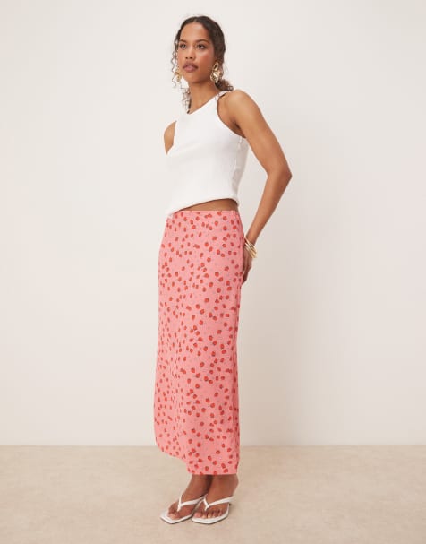Glamorous bias cut midi skirt in pink strawberry - view 1