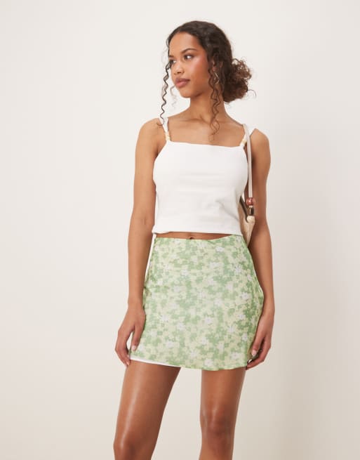 Glamorous bias cut mini skirt in apple green ditsy, 3 of 5