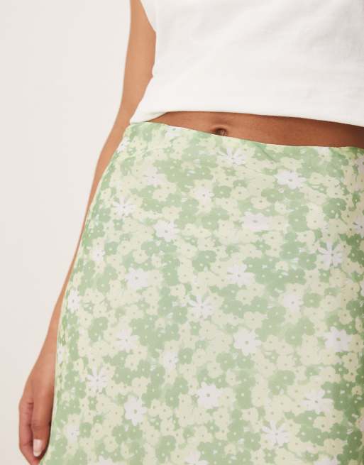 Glamorous bias cut mini skirt in apple green ditsy, 4 of 5