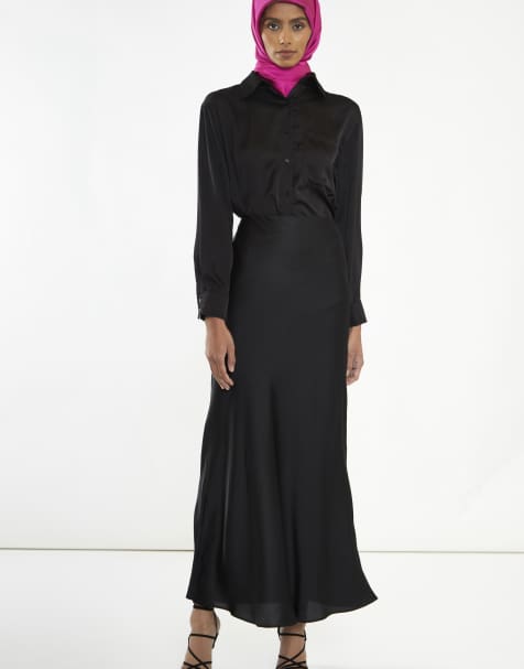 Glamorous Bias cut silk midi skirt in black