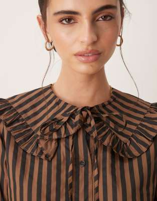 Glamorous Big Collared Button Down Poplin Shirt In Brown