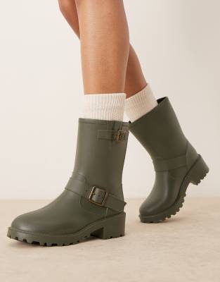 Glamorous biker gumboots in khaki