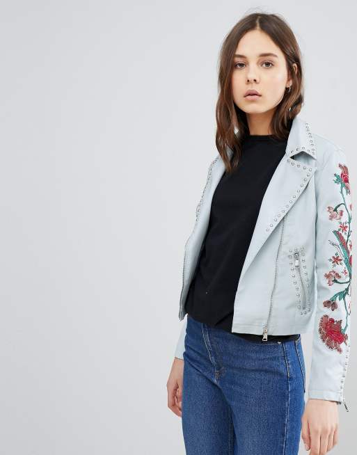 Asos embroidered shop leather jacket