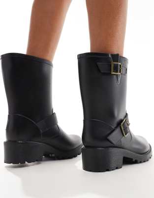 Glamorous Biker Wellies In Black