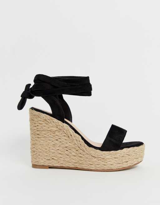 Glamorous black ankle tie espadrille wedges, 2 of 4