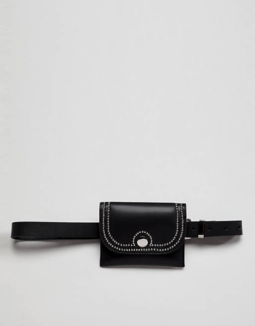 Glamorous black belt bag with buckle