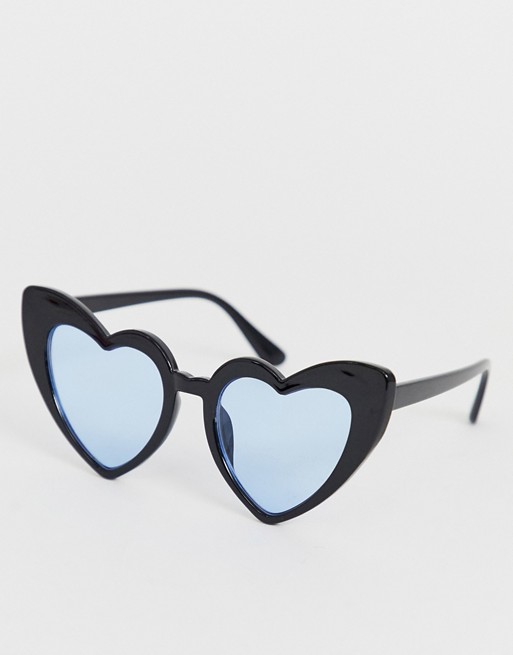 Glamorous black heart sunglasses with blue lens