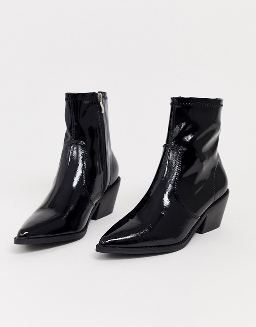 Glamorous black patent western sock boots