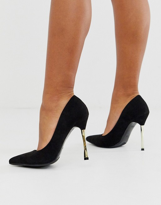 Glamorous black pumps with gold statement heel  ASOS