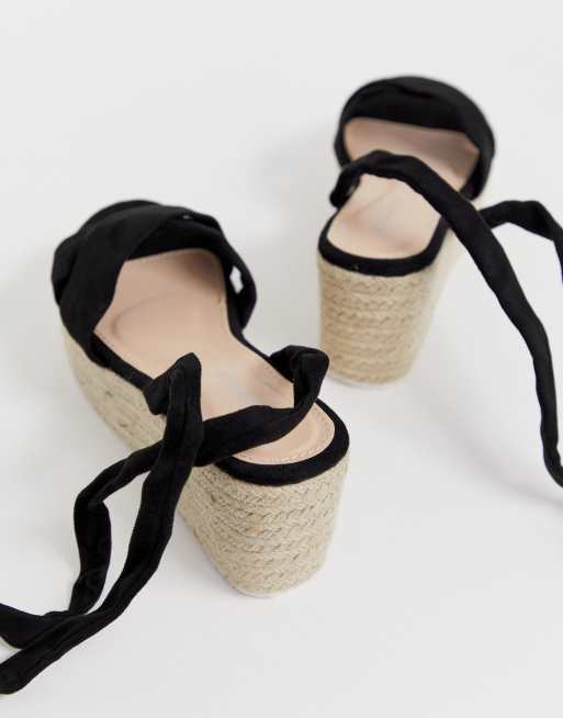 Glamorous black tie up espadrille wedge sandals