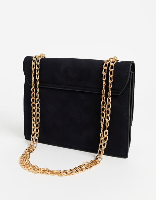 Glamorous black velvet cross body bag with gold tassel hardware ASOS