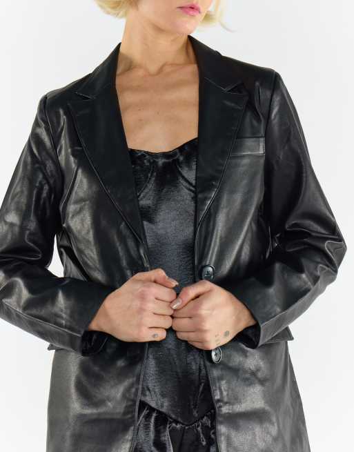 Glamorous Blazer jacket in black pu, 3 of 4