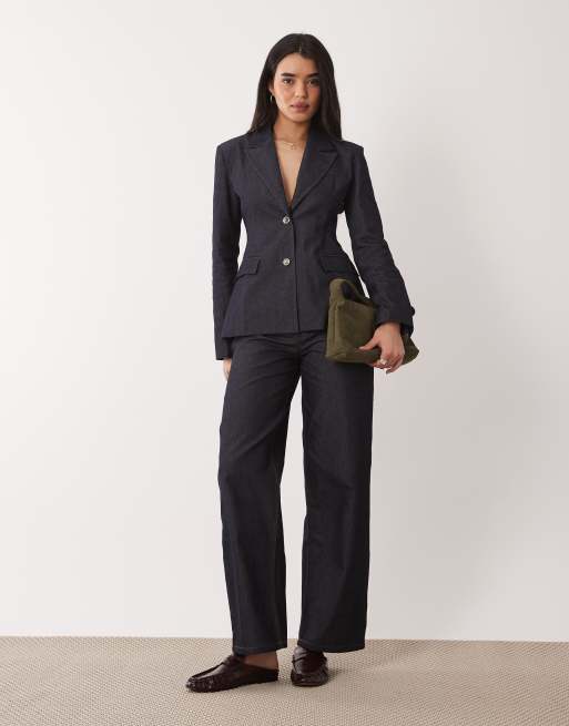 Glamorous - Blazer stretto in vita indaco scuro in coordinato, 3 di 4