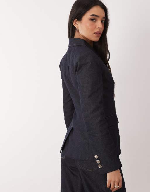 Glamorous - Blazer stretto in vita indaco scuro in coordinato, 4 di 4
