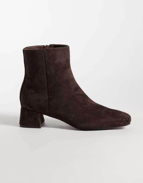 Glamorous block heel mid ankle boots in chocolate suedette - view 1