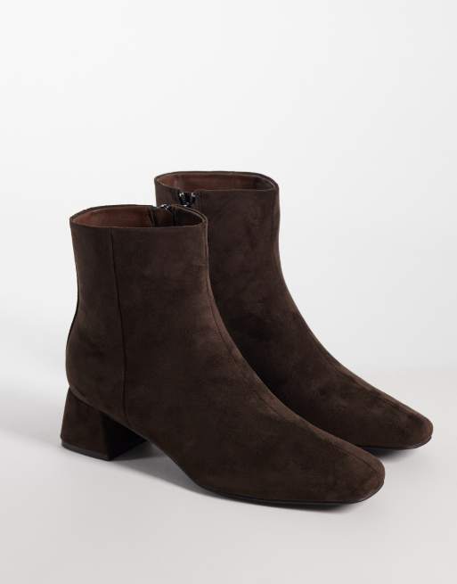 Glamorous block heel mid ankle boots in chocolate suedette, 2 of 4