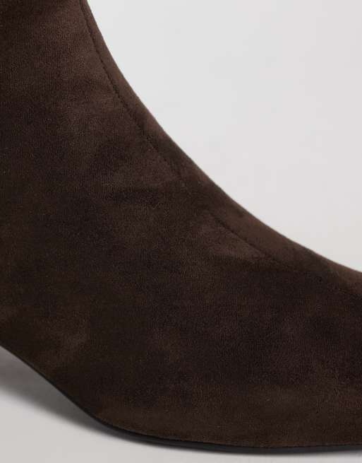 Glamorous block heel mid ankle boots in chocolate suedette, 3 of 4