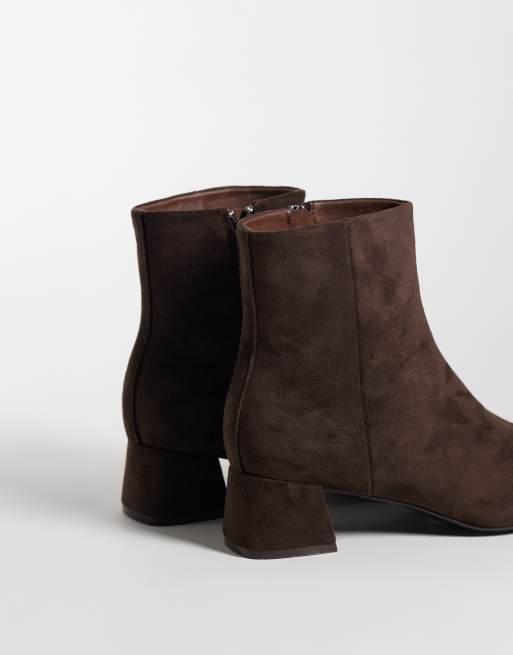 Glamorous block heel mid ankle boots in chocolate suedette, 4 of 4