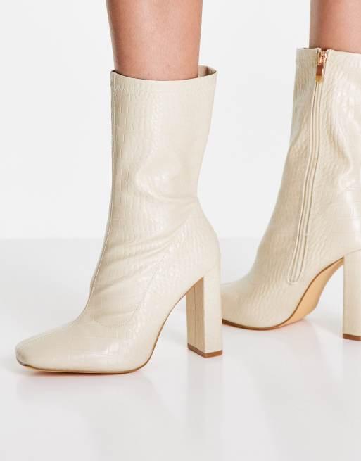 White block clearance heel sock boots