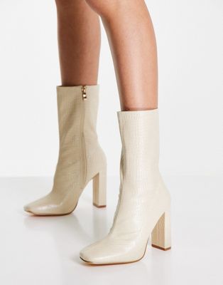 Glamorous block heel sock boot in ecru