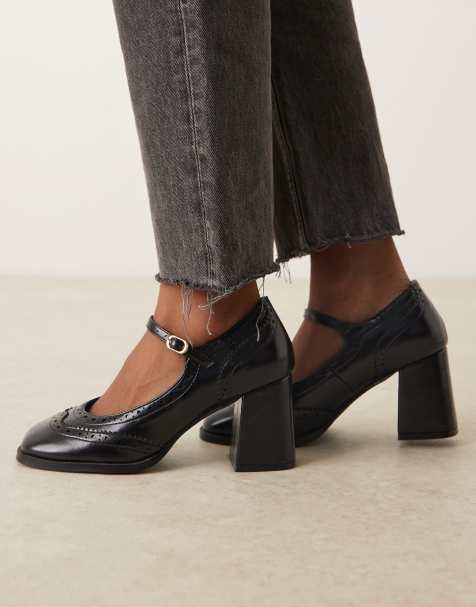 Glamorous block heeled mary jane shoes in black - view 1
