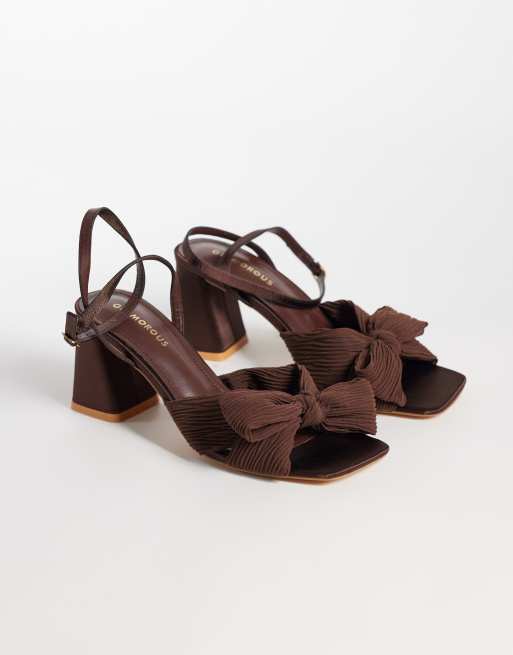 Glamorous block heeled sandals with bow in brown, 2 of 5
