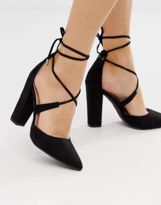 Glamorous block heel cheap tie up court