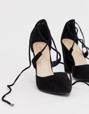 glamorous block heel tie up court