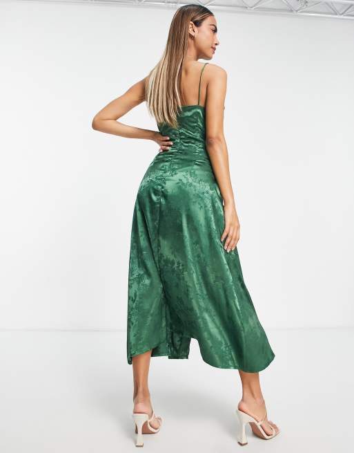 Glamorous Bloom - Asymmetrische jacquard midi-jurk met bandjes in groen, 2 van 4
