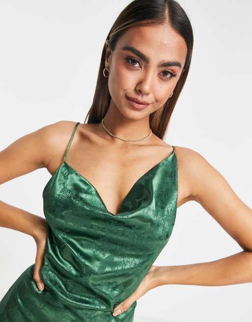 Glamorous Bloom - Asymmetrische jacquard midi-jurk met bandjes in groen, 3 van 4